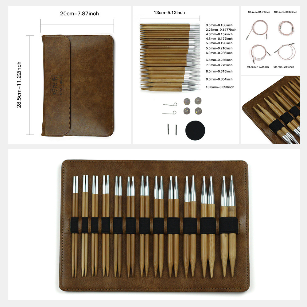 Knitting Needle Circular - 10 Çift Bambu Değiştirilebilir Çıkarılabilir Örgü